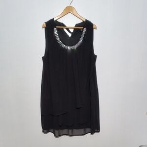 En Focus Women Black Sleeveless Dress With Embellished Neckline Size 20W